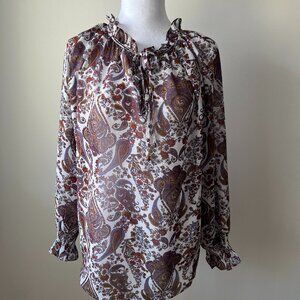 💜AMANDA GREEN  * Elegant top  with ruffles around neck and wrists Sz M Pa…